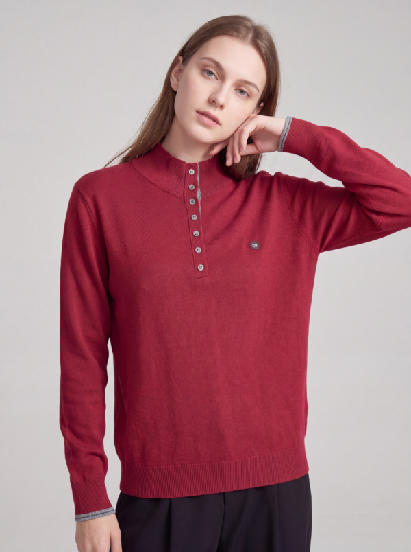 Women's Mock Neck Button-Down Knit Sweater