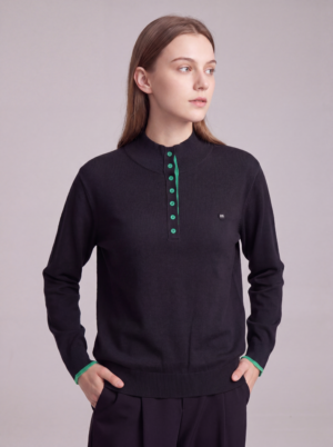 Women's Mock Neck Button-Down Knit Sweater