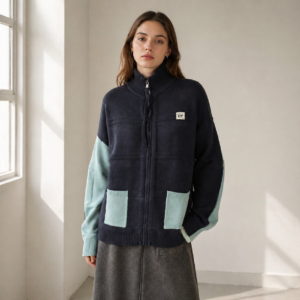 Women's Color Block Zip-Up Knit Cardigan