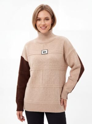 Color Block Turtleneck Knit Sweater for Women