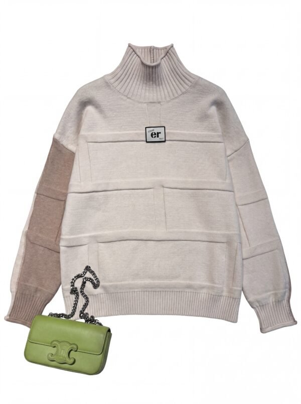 Color Block Turtleneck Knit Sweater for Women