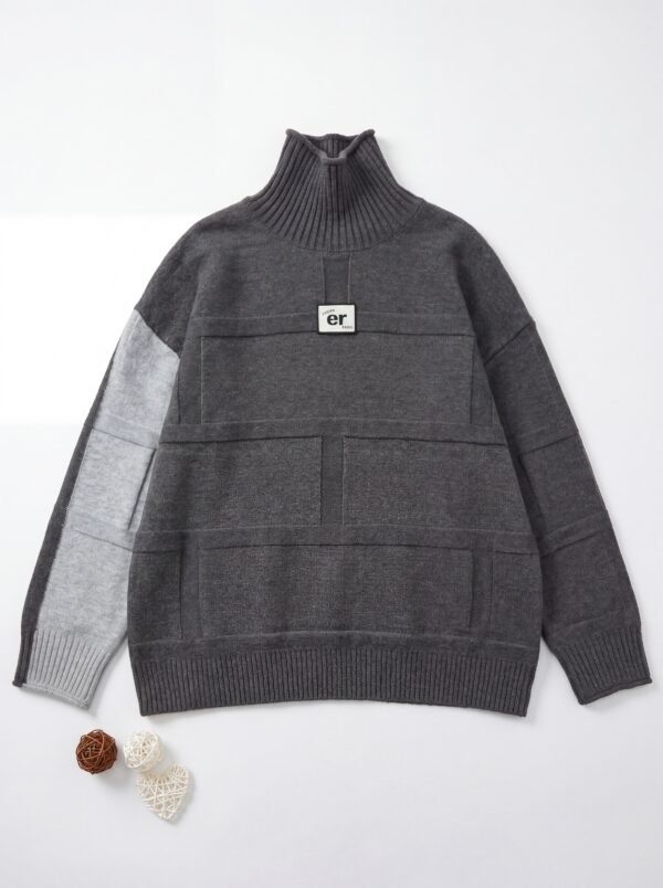 Color Block Turtleneck Knit Sweater for Women