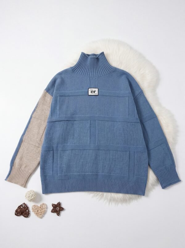 Color Block Turtleneck Knit Sweater for Women